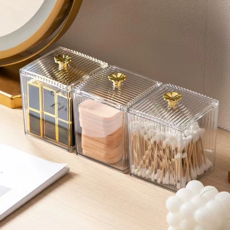 Cotton Cotton Swab Storage Box, Makeup Remover Cotton, Toothpick Thread, Acrylic Box, Desktop Beauty Blender, Cosmetic Storage