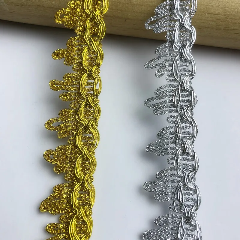 5m/16.4ft Each Pack Gold Silver Lace trims Ribbons Weaving Edge clothes curtain Decorations Handmade DIY sewing Crafts accessory