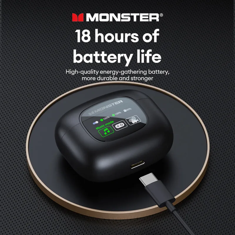 Monster XKT20 ekran LED bezprzewodowe słuchawki Bluetooth douszne V5.4 słuchawki krótki czas oczekiwania długa wytrzymałość zestawy słuchawkowe HiFi