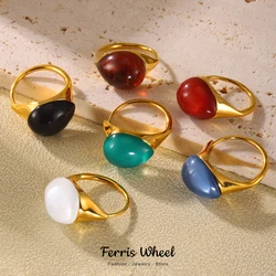Beautiful Resin Stainless Steel Ring Necklace Earrings For Women Gold Plated Vintage Adjustable Rings Luxury Jewelry Gift