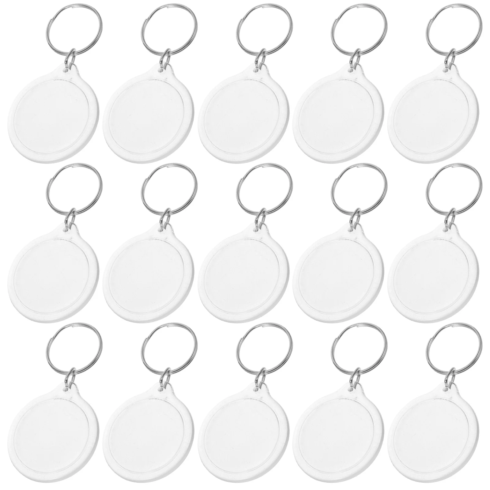 

100 Pcs Artwork Keychain Keyring Round Transparent Blank Insert Photo Frame DIY Split
