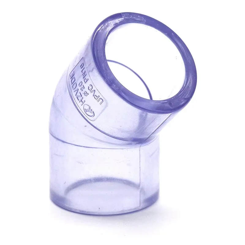 20mm 25mm 32mm 40mm 50mm-110mm ID Transparent 45 Degree Elbow PVC Tube Joint Pipe Fitting Water Connector For Garden Irrigation