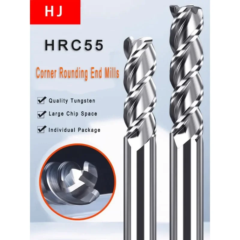 HRC55 Aluminium Corner Rounding End Mill Tungsten Carbide Cutter CNC Router Bit Milling Tool 3 Flute With Nano Coat Turning Tool