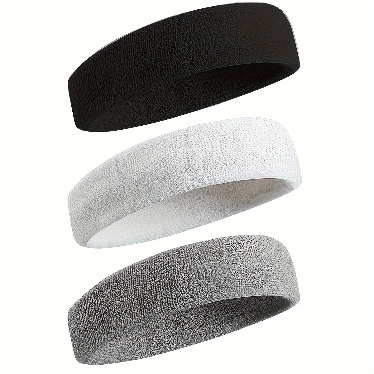 

3pcs Moisture-Wicking Sports Headbands - Red, White & Blue Terry Cloth Sweatbands for Tennis, Basketball, Running & Gym