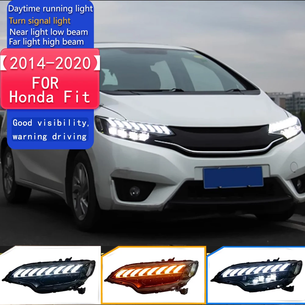 

Car Styling Head Lamp for Honda Fit Headlights 2014-2020 Jazz LED lens DRL Red Evil Eye Hid Bi Xenon Auto Accessories