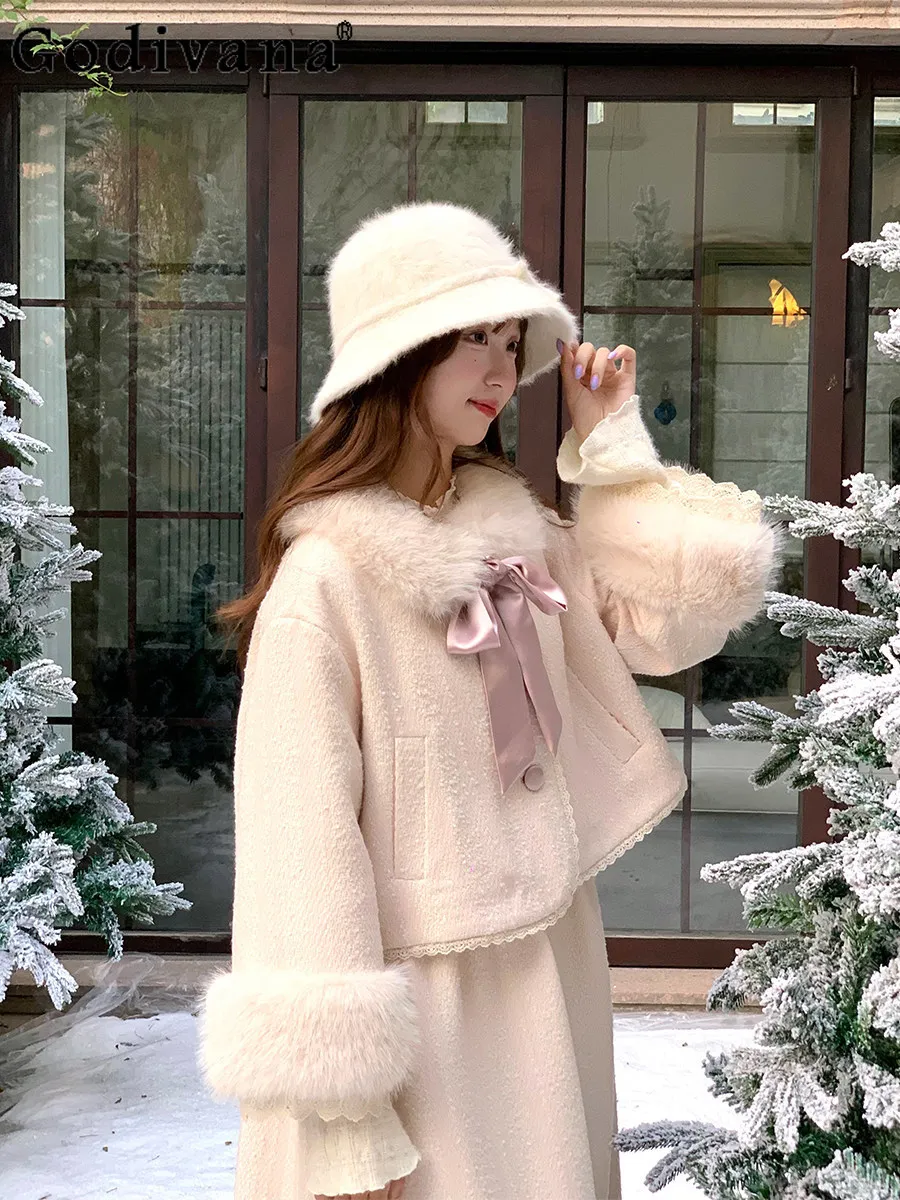 

Japanese Original Lolita Sweet Cute Girl Princess Style Pink Fluffy Set Winter Warm Thickened Vest Dress Two-Piece Set