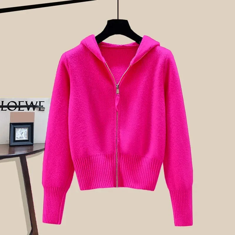 

Autumn Winter Hooded Women's Knitwear Long Sleeve Zipper Slim Knitted Cardigan New 2024 Female Fashion Casual Jacket Tops