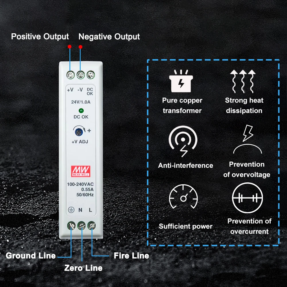 20W Industrial DIN Rail Power Supply Din-rail Mount Power Adapter 5V 12V 15V 24V Output Optional