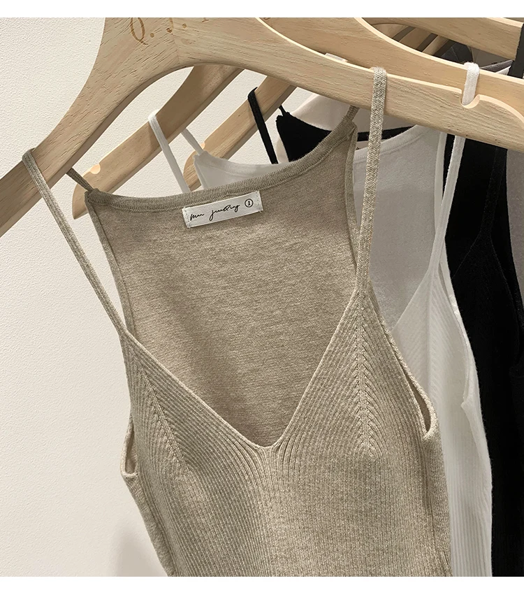 2026 Damen Sommer Ärmelloses Top Einfarbig Slim Fit V-Ausschnitt Gestricktes Oberteil Modisches Vielseitiges Basis-Layer Strick-Tanktop – Detail 7