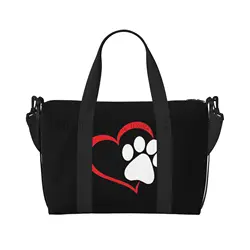 Red Love Heart Puppy Paw Print Travel Duffle Bag for Women Men Weekender Overnight Bag Girls Boys Sports Gym Tote Bags