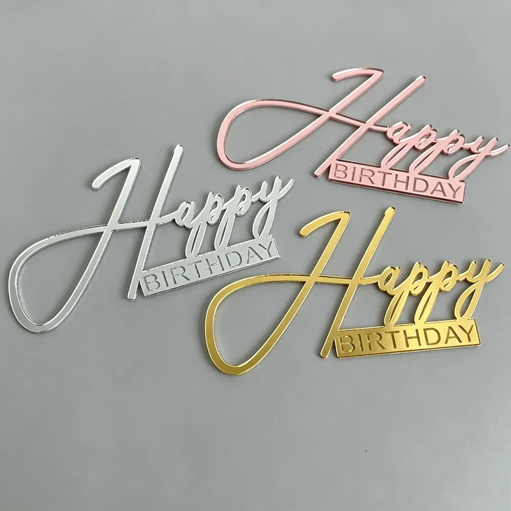 トリプルカラーアクリルケーキトッパー 誕生日文字デザイン入り 複数の梱包オプションあり ベビーシャワー 誕生日パーティー ケーキレイアウト用
