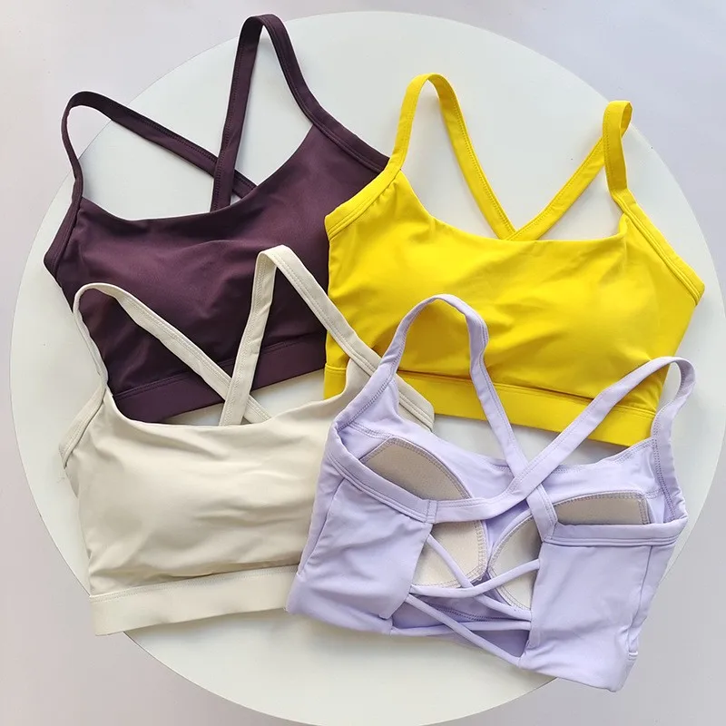 Sujetador deportivo entrecruzado con espalda cruzada para mujer, copas integradas, alto soporte, absorbe la humedad para entrenamiento físico, Yoga, Pilates