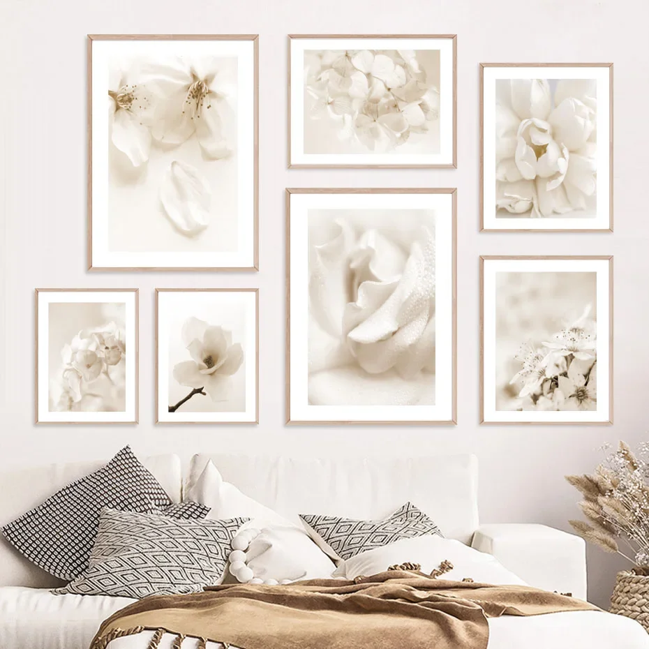 Blooming White Peony Orchid Flower Wall Art Canvas Painting poster e stampe Vintage immagini a parete per soggiorno Home Decor