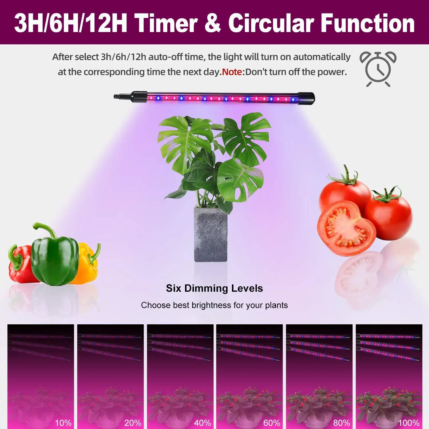 LED Grow Light Black Double Tube Gooseneck Clip Timing Dimming Aluminum Alloy 360 ° Hose 5V/10-20W/USB Powered (without Adapter)