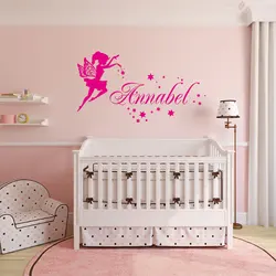 Personalized Girl's Name Cartoon Fairy and Stars Wall Sticker Vinyl Home Decor for Girls Room Bedroom Nursery Decals Murals G184