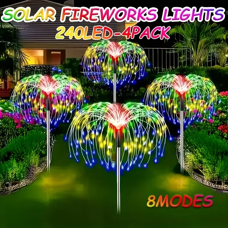 Solar Fireworks Lamps 8 Lighting Modes Waterproof Garden Pathway Stake Lights for Lawn Patio Camping Wedding Party Decor