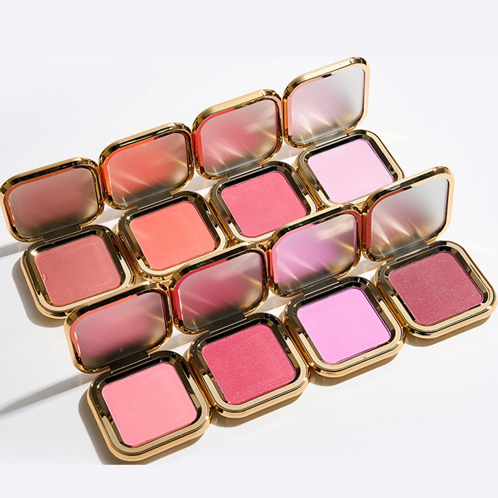 4.6g Private Label Blush Powder Custom Logo 8color Square Gloss-gold Package Blusher Powdering Natural Long-lasting Makeup Vegan