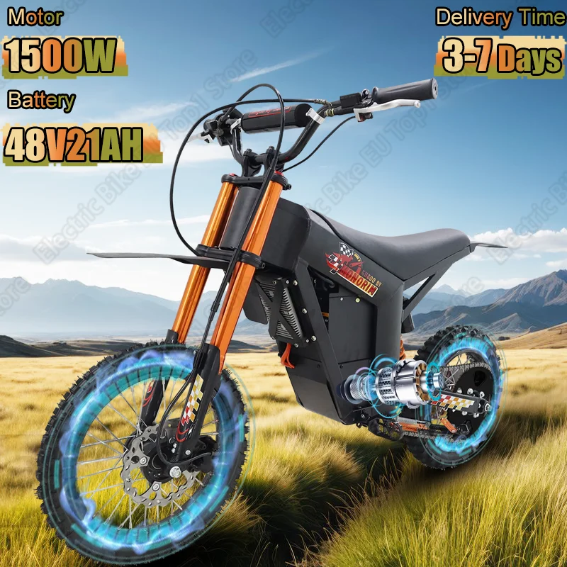 Electric Bike 1500W Mid-Drive Motor 48V21AH Lithium Battery E-bike Motorcycle Front 14 and Rear 12-inch Tire Electric Bicycle