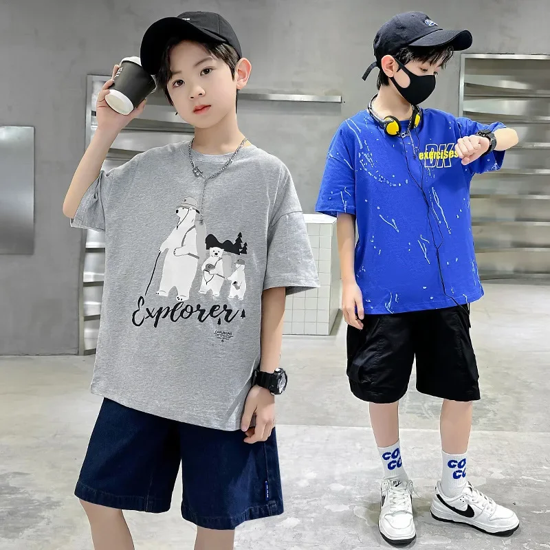 T-Shirts Summer Children's Loose Casual Striped Short-sleeved T-cartoon Printed Half-sleeved Bottoming Tops and Sweatshirts