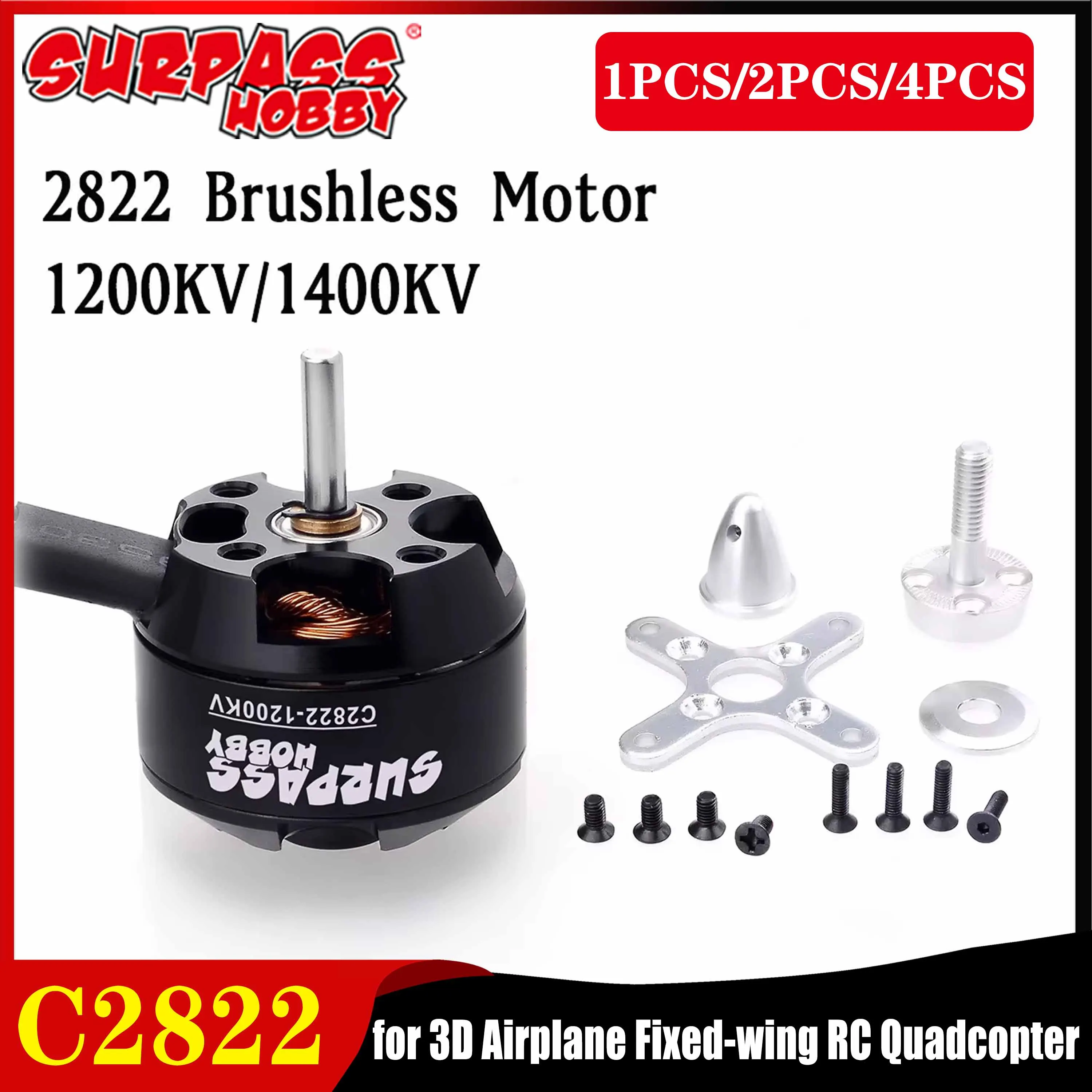 

SURPASS HOBBY 1/2/4PCS C2822 Brushless Motor 1200KV 1400KV 14 Poles for 3D Airplane Fixed-wing RC Quadcopter Aircraft Drone Part