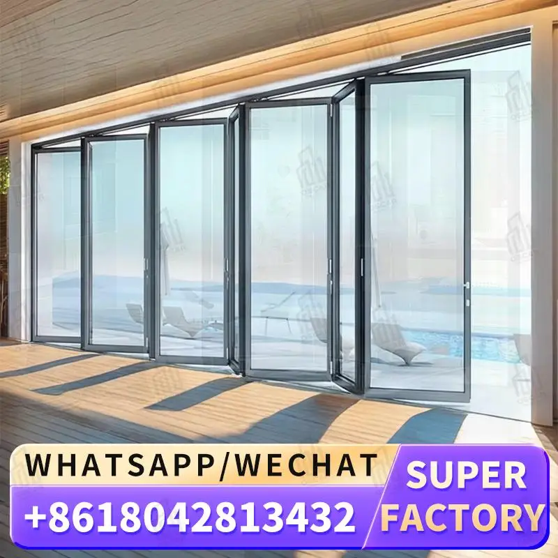 

144 X 96 Inch Exterior Thermal Break Aluminum Folding Double Glazed Patio BiFold Doors