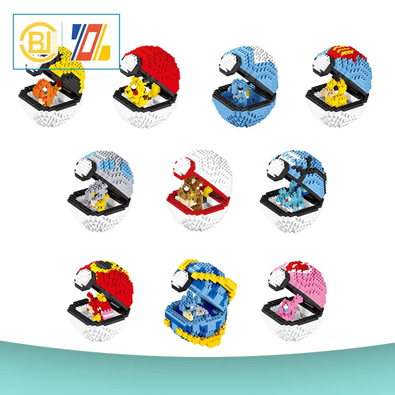 Pokemon Poke Ball Small Cartoon Mini Building Blocks Pikachu Charizard Eevee Mewtwo Anime Assemble Action Model Dolls Toys