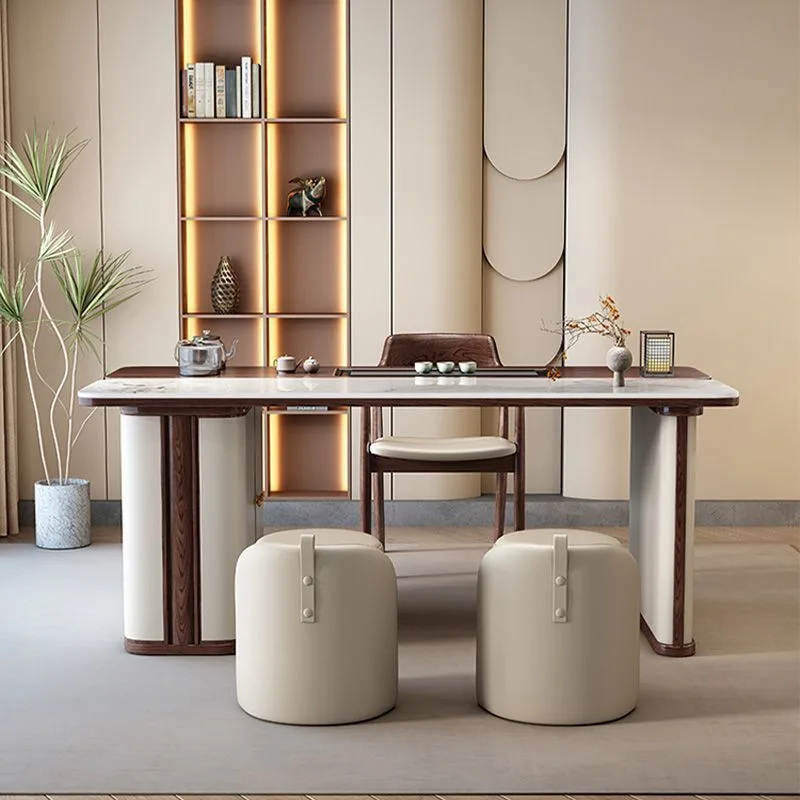 Chinese solid wood rock slab office tea table and chair combination light luxury rectangular modern simplicity