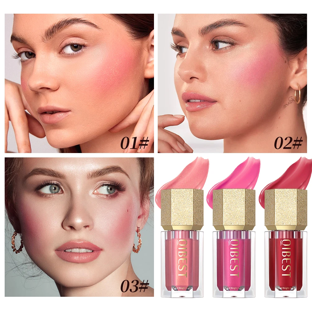 Multi-Uso Natural Bochecha Tint Blush, Maquiagem Rosto, Blush Líquido, Smooth Brighten Skin, Cheek Rouge, 3 Cores, 1Pc