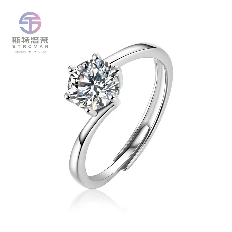 

XJZ009 1 Carat Luxury Adjustable Engagement Wedding Ring Fine 925 Sterling Silver Moissanite Diamond Jewelry Rings for Women