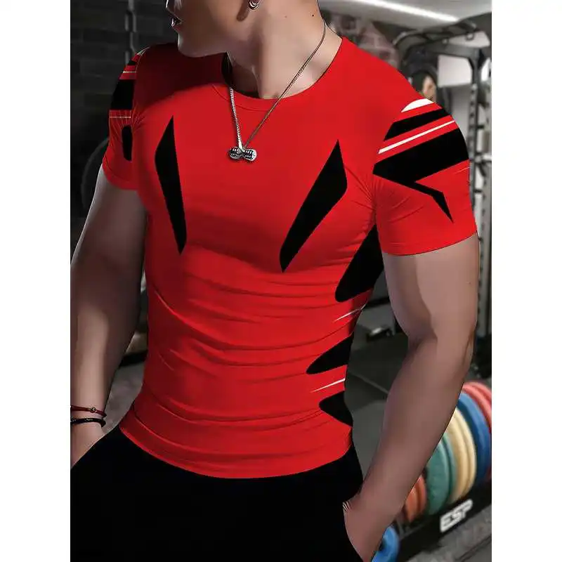 Athletic Men's Contrast Color Fitness T Shirt Quick Dry High Elastic Breathable Short Sleeve Training Running Weightlifting Top