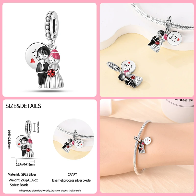 925 Sterling Silver Romantic Couple Rose Valentine\'s Day Charms Beads Fit Qikaola 925 Original Bracelets Fine DIY Jewelry Gifts