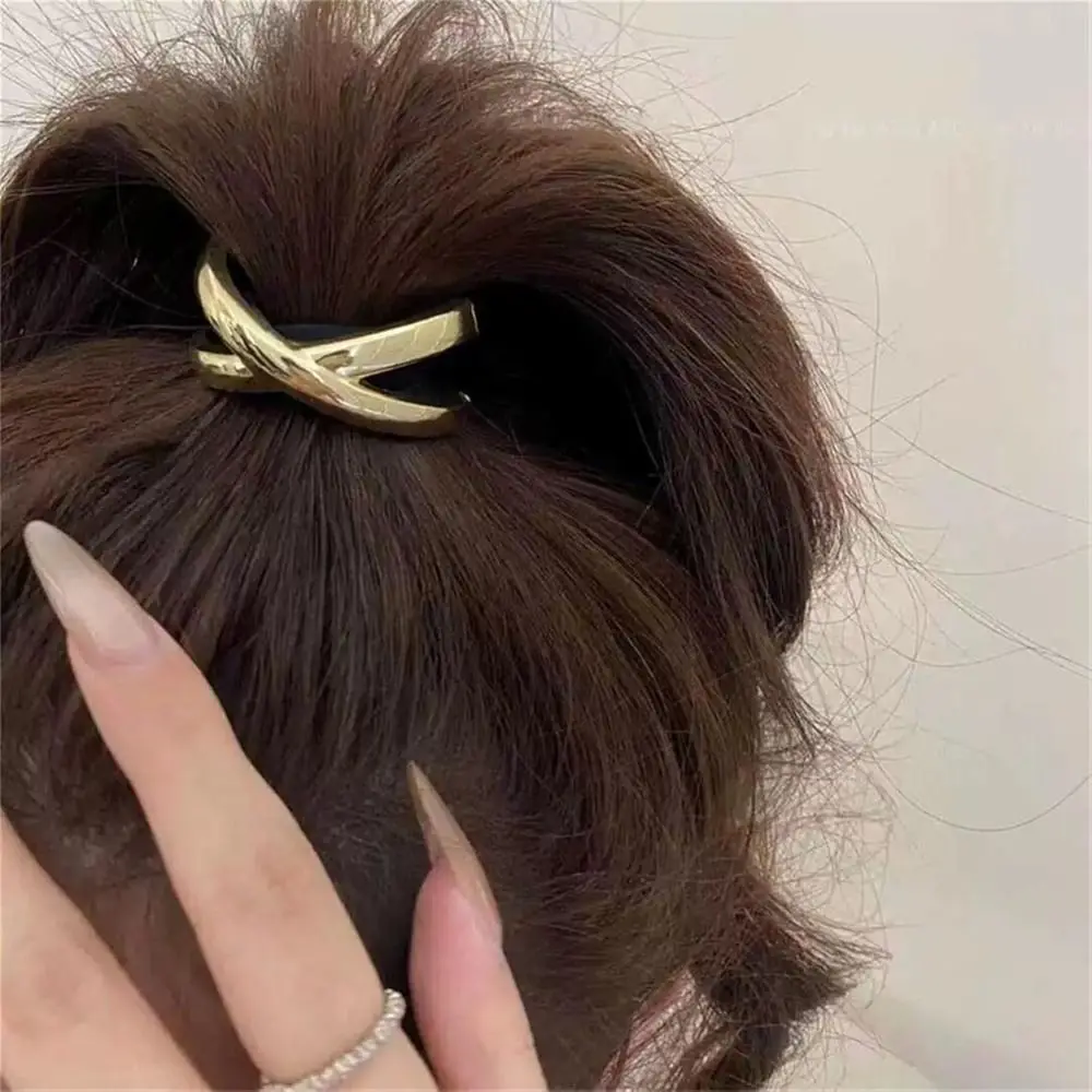 1 Juego de lazos para el cabello de Metal a la moda, coleteros dorados/plateados en forma de U, banda elástica para el cabello geométrica para mujer