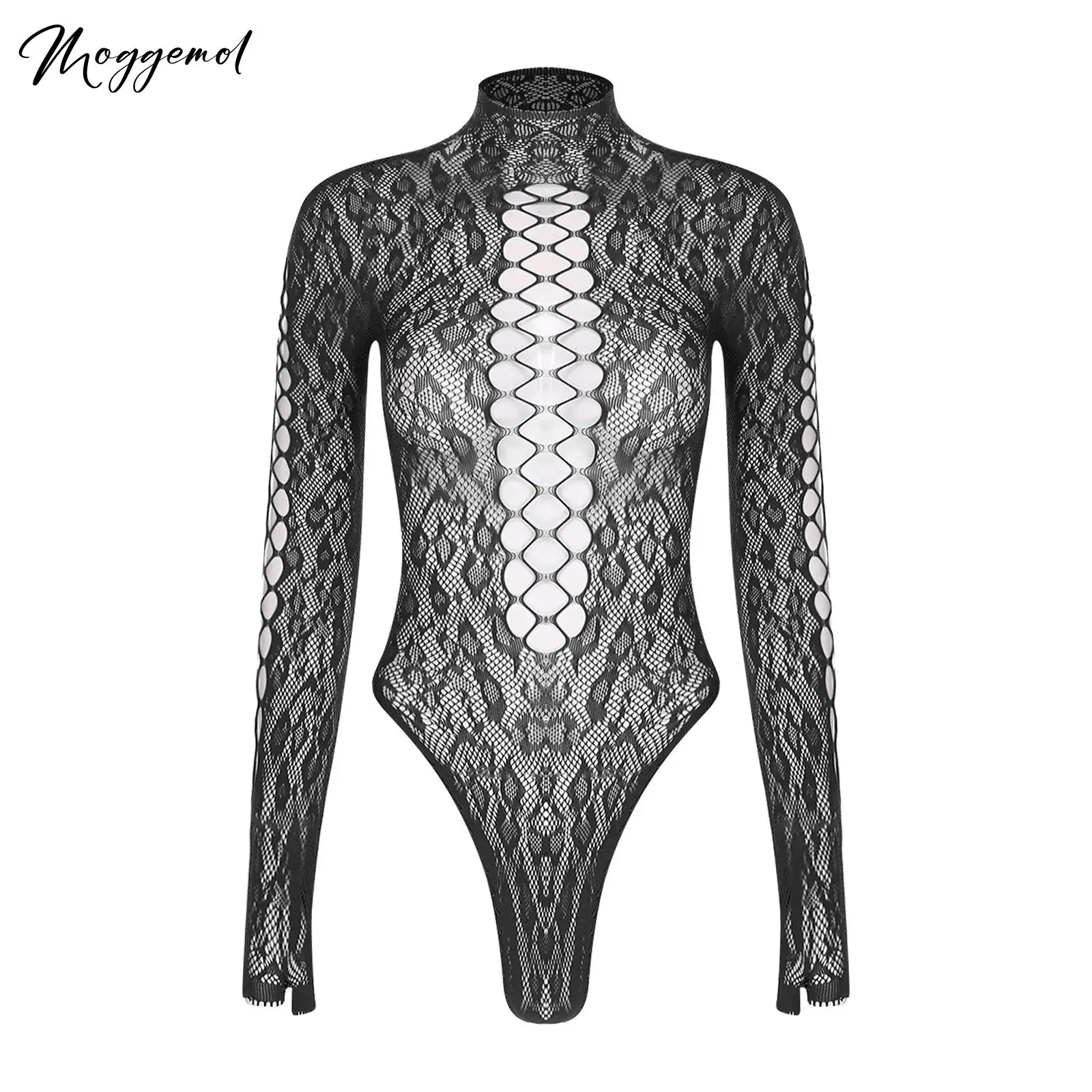 

Женский сексуальный прозрачный ажурный боди с воротником-стойкой и длинными рукавами сзади, эластичный тонкий комбинезон, пляжная одежда, купальник с накидкой