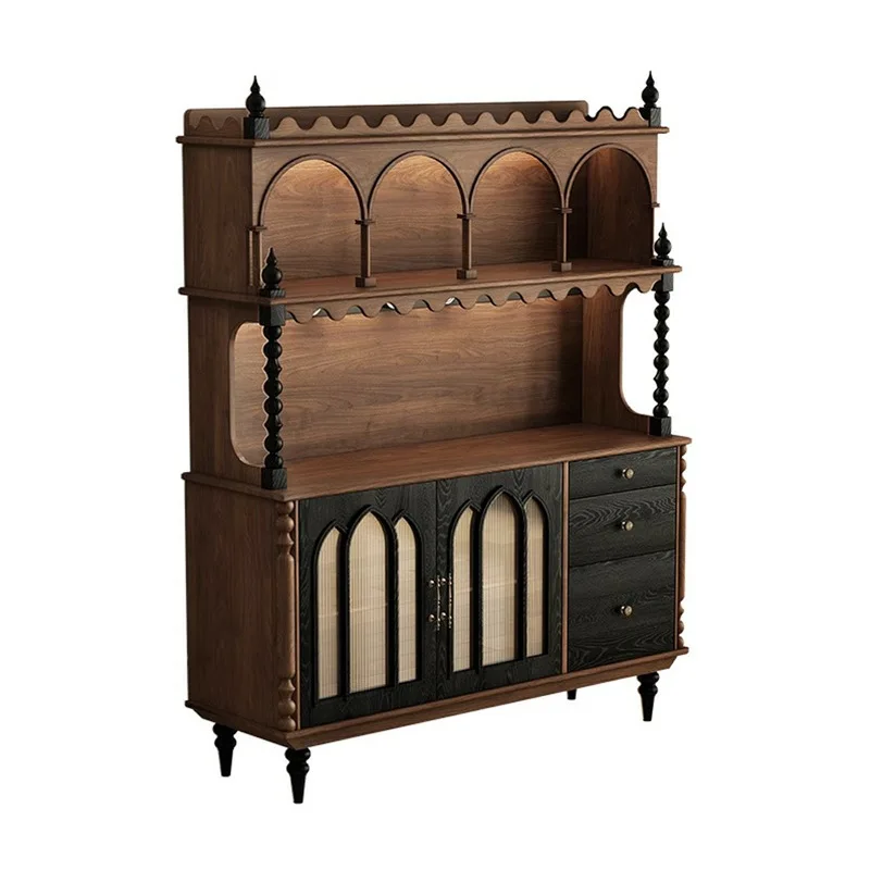 

French retro solid woodsimple living room storage cabinet American light luxury medium and ancient style wine integrated cabinet