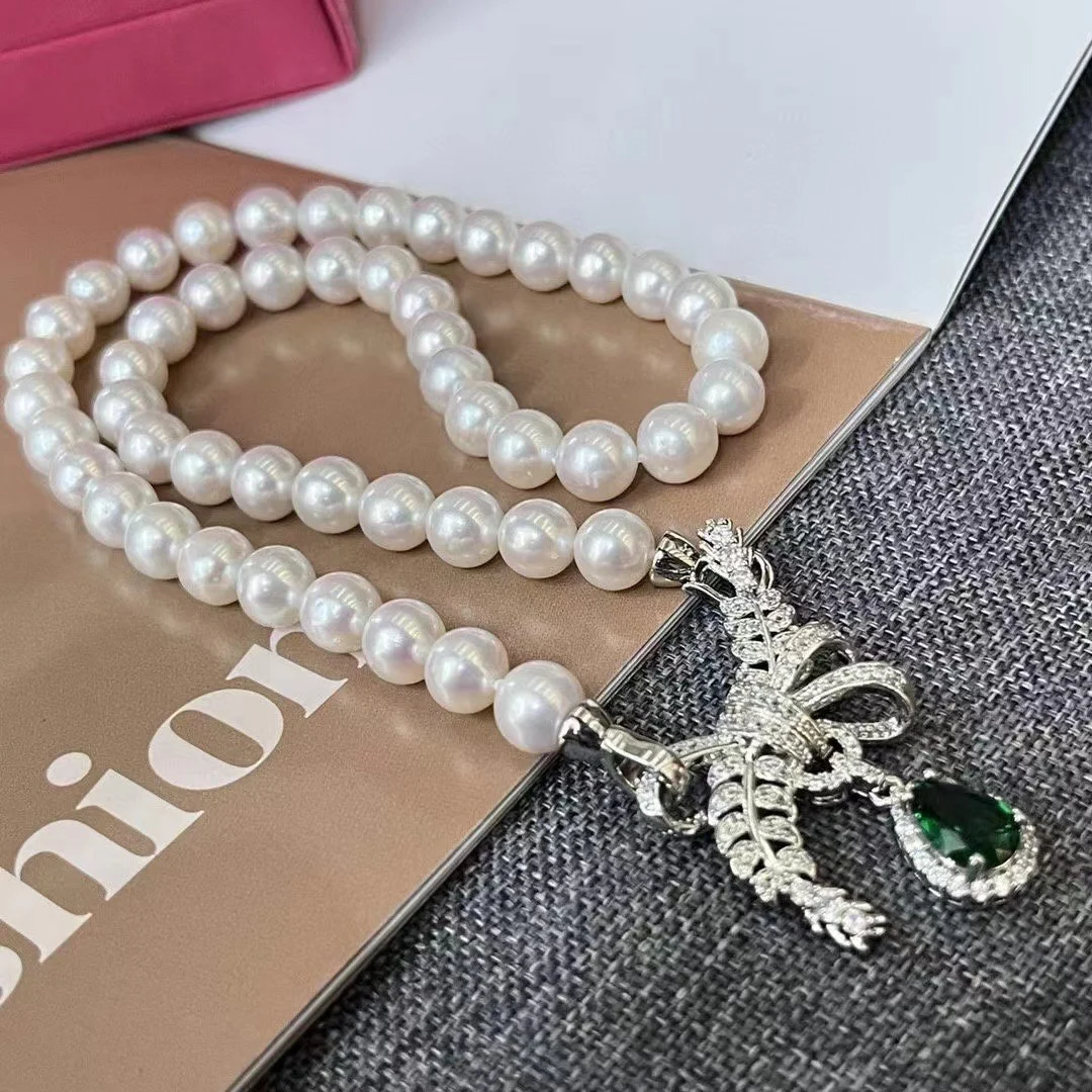 

High Chic Fresh Water 8-9mm Near Round Choker White Genuine Pearls necklaces for Women Holidays Presents