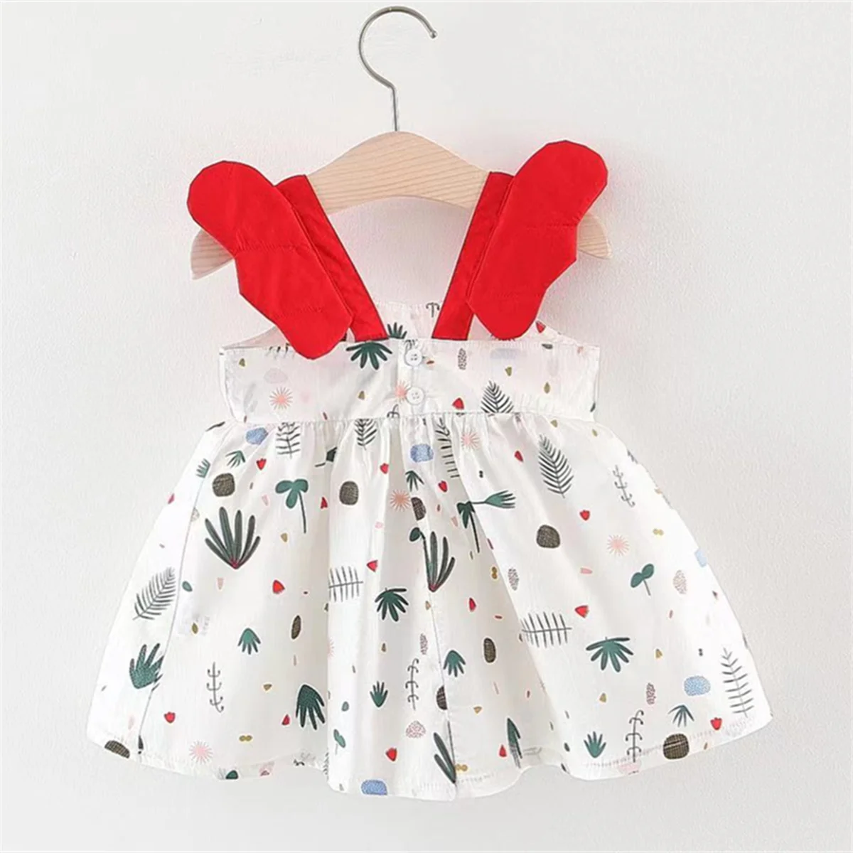 Summer Baby Girl\'s Dress Plant Print Strap Wings Lovely Daily Dress