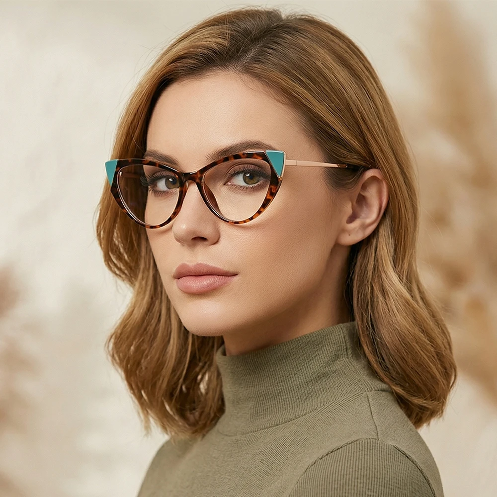 JMISUS Retro Cat Eye Metal Alloy Myopia Glasses for Woman Anti-Blue Light Photochromic Grey Polarized Optical Eyeglasses