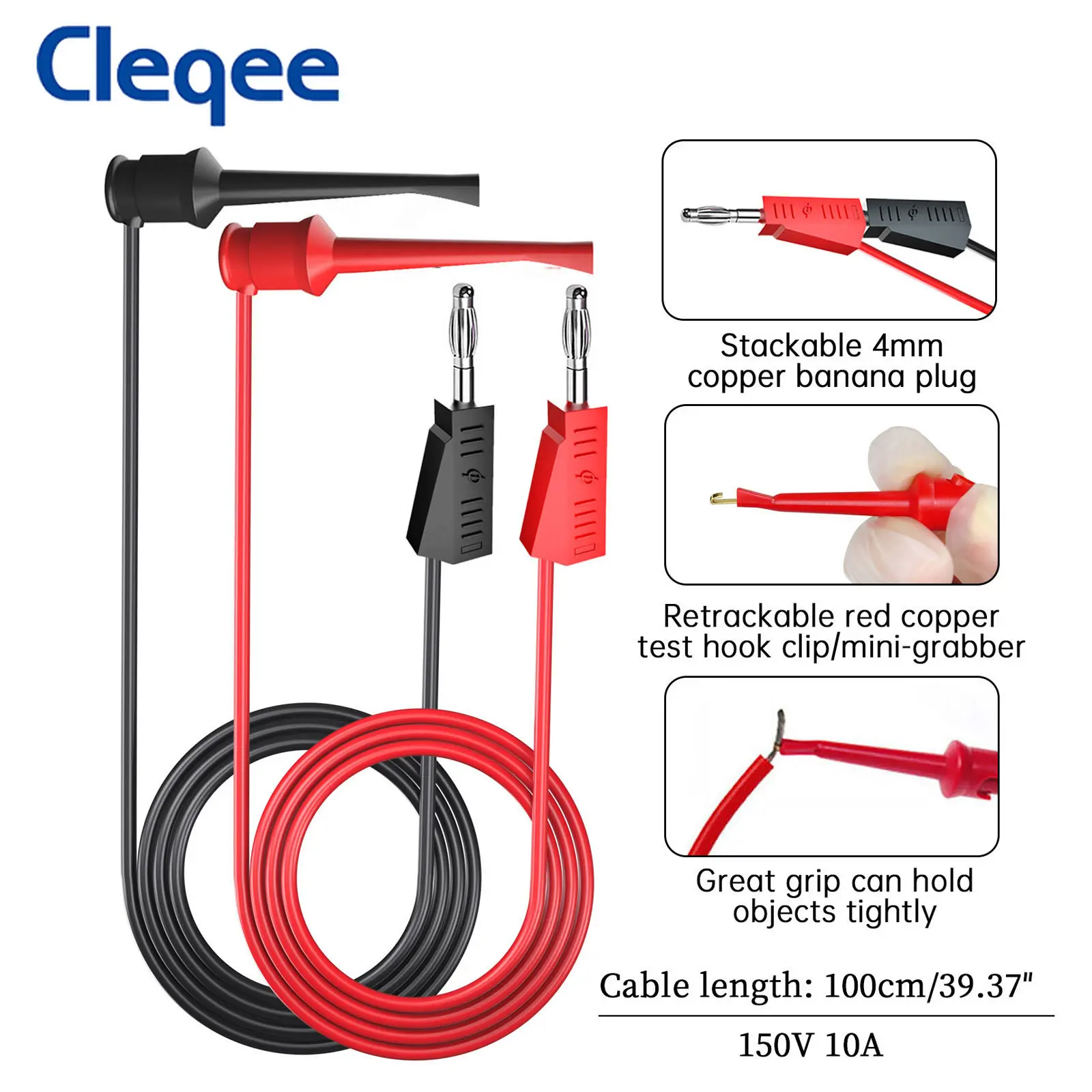 Cleqee P1308D Multi-functional Silicone Multimeter Test Lead Kit with Replaceable Sharp Needles Spanner Hook Alligator Clips