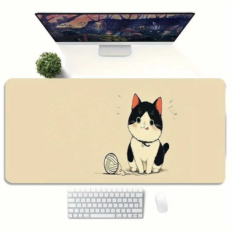 Cute Black and White Cat Gaming Desk Mat Extra Large Non-Slip Extended Mouse Pad for Office