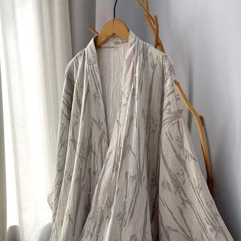 Pure Cotton New Chinese Style Long Robe Traditional Breathable Hanfu Pajamas Men Women Vintage Tea Incense House Home Wear - Image 3