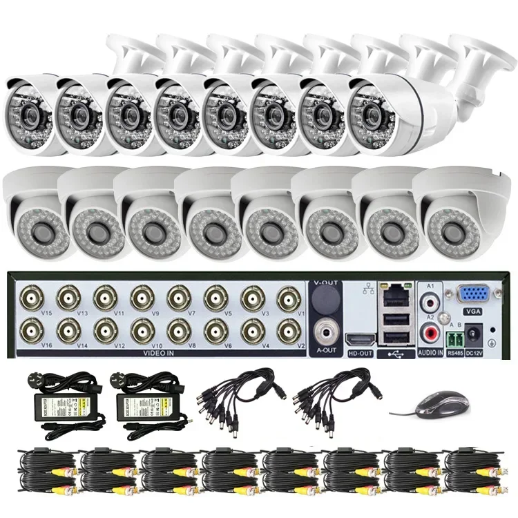 Factory Security CCTV System Analog Camera 16pcs Set 16 Channel DVR Kit 16CH HD Video Recorder