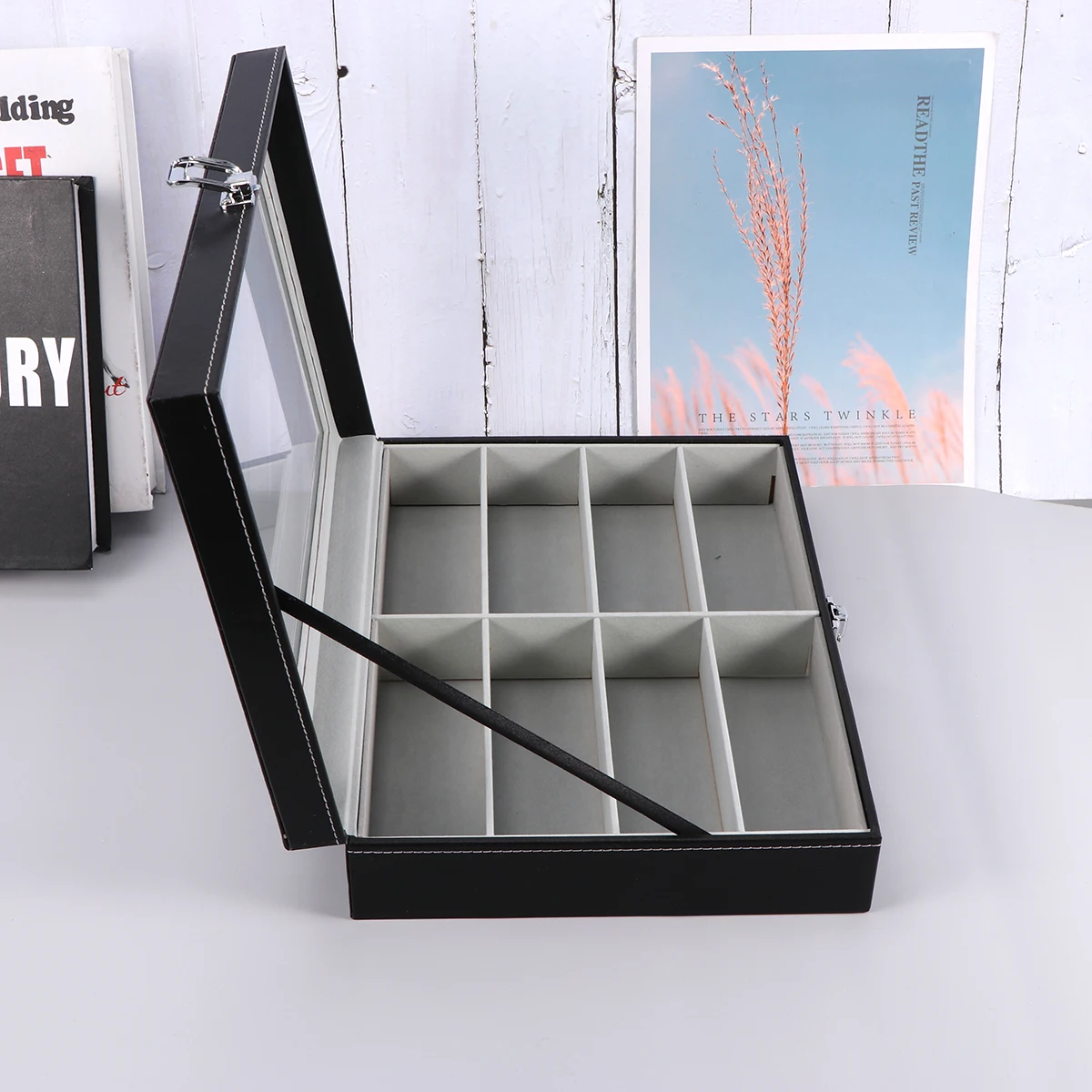 

Sunglasses Storage Box 8 Grids Wooden Tray Soft Cloth Mirror ganizer Display Stand Eyewear Jewelry Packaging