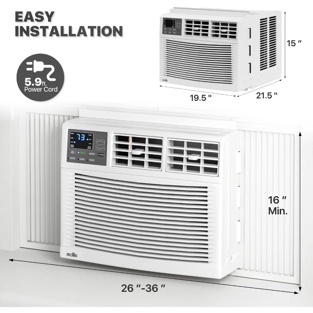 12000 BTU Window-Mounted Room Air Conditioner, Powerful Indoor AC with Multi-Speed Mode, Programmable Timer Cool up to 450Sq.Ft.