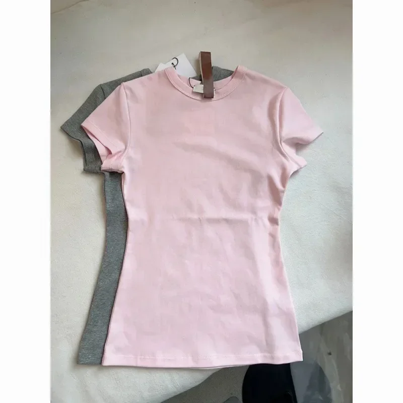 

Pink Short Sleeve T-shirt Women's Slimming Crew Neck Top American Style Sweet Spicy Cartoon Waist Tightening Slimming