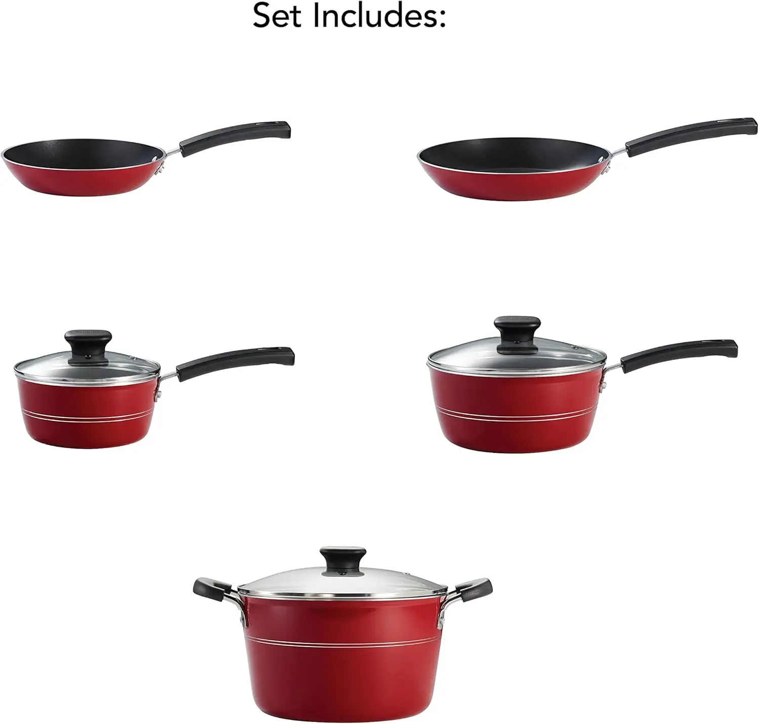 Sicilia 8-Piece Non Stick Cookware Set with Glass Lids, Aluminum Nonstick Pots and Pans Kitchen Set (Raspberry)