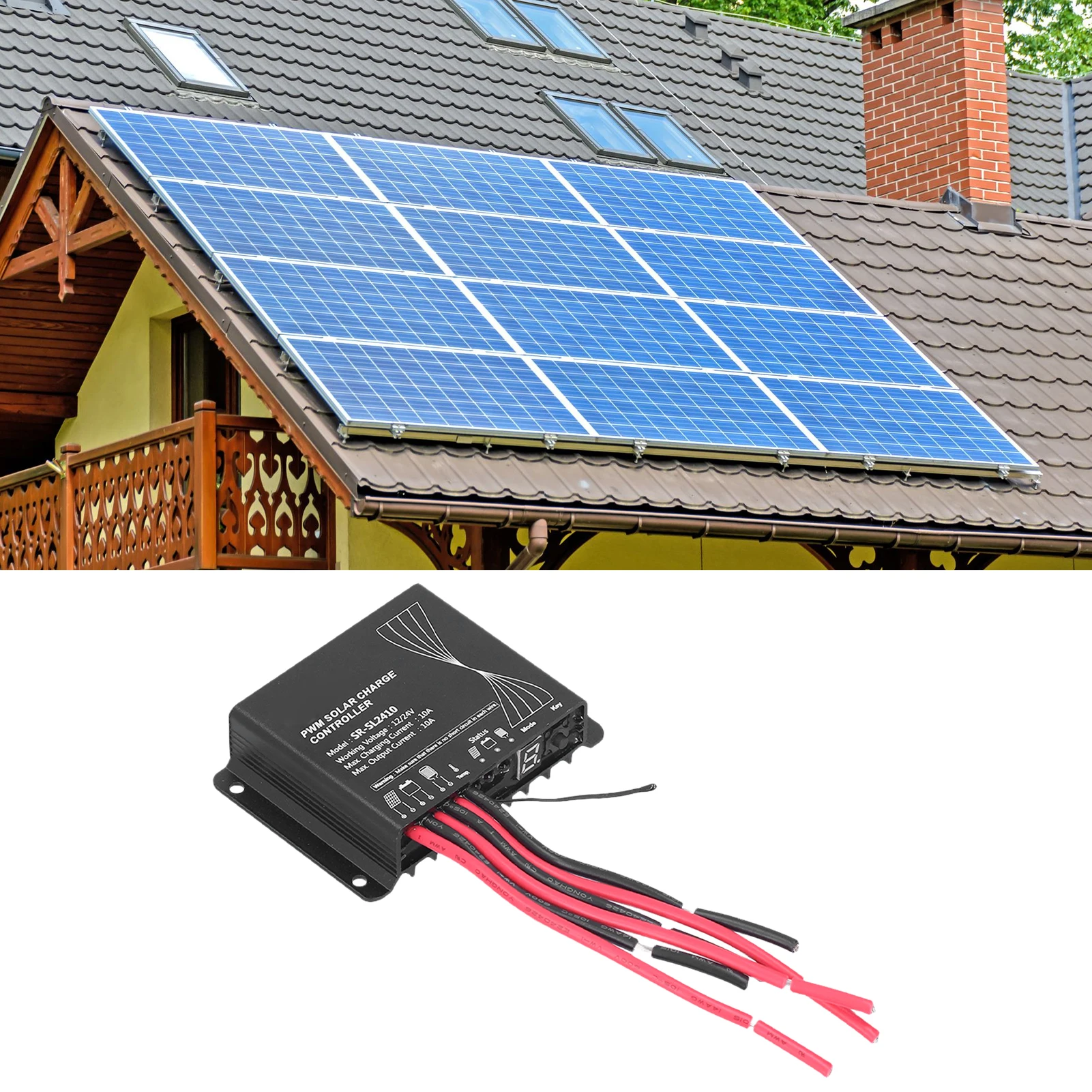 

PWM Solar Charge Controller 10A Solar Panel Regulator Waterproof Energy Controller for RV Accessories Solar Charge Controller