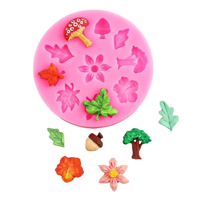 Flower Leaves Tree Shape Silicone Molds Mushroom Fondant Cake Decorating Tools Cupcake Topper Candy Chocolate Gumpaste Moulds