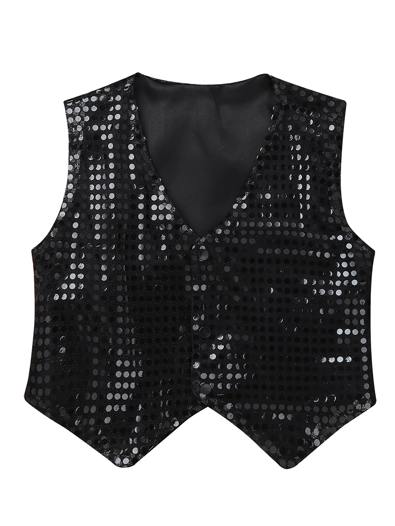 Women Glitter Sequins Waistcoat Sleeveless Vest Button Up Pointed Hem Jacket Costume Choir Jazz Dance Stage Performance Costumes