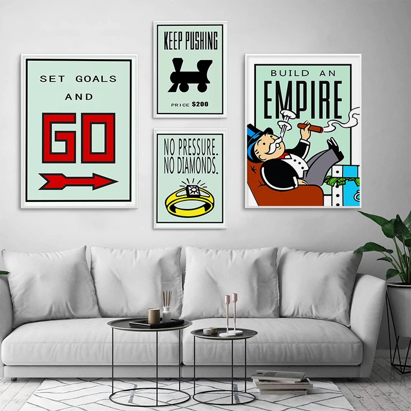 Monopoly Art Canvas Painting Inspirational Quotes Poster Wall Art Print Decorative Picture for Living Room Home Decor