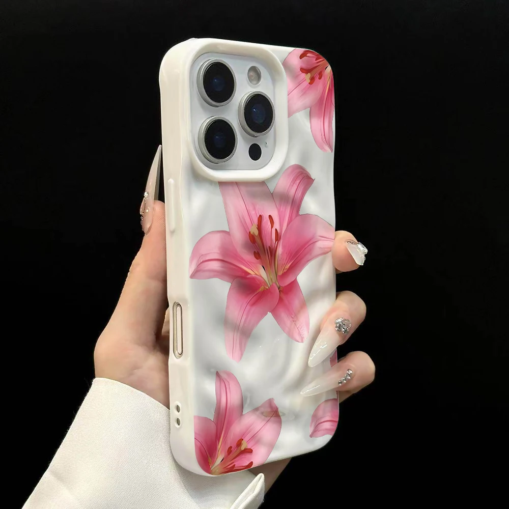 Luxuriöse Romantische Lilien-Blumen-Handyhülle für iPhone 17 16 15 14 13 12 11 Pro Max 14 Plus 17 Air Falten-Wellen Weiche Silikonhülle – Detail 8